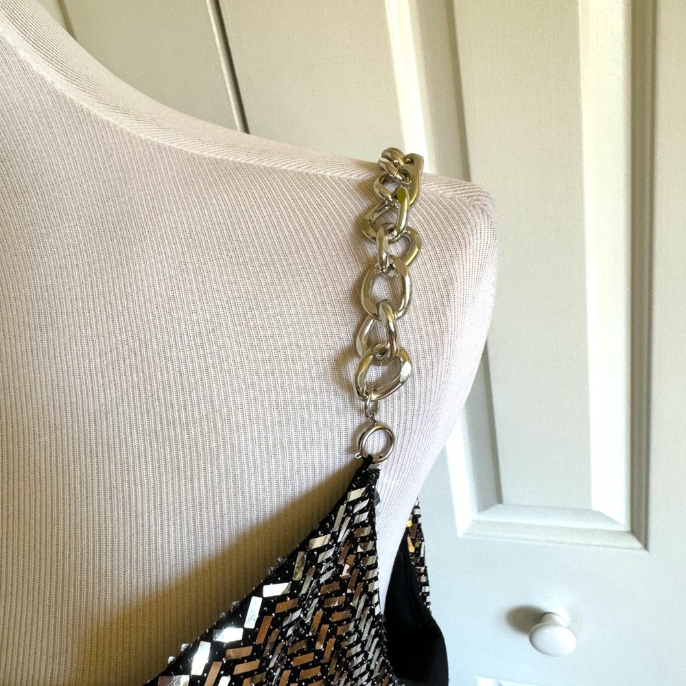 NEW VENUS Black/Silver Metallic Chain Straps Tank Dress M NWOT - Picture 5 of 7